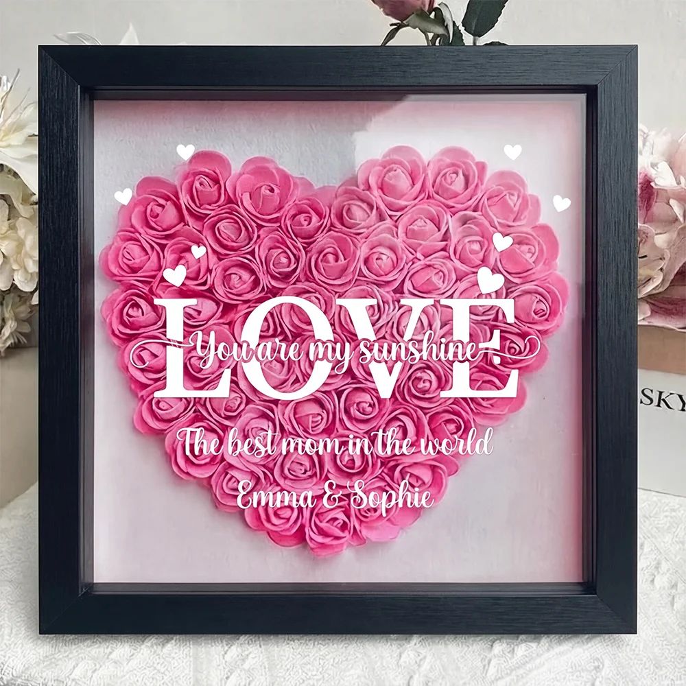 LOVE Best Mom Ever – Personalised Flower Shadow Box with Names