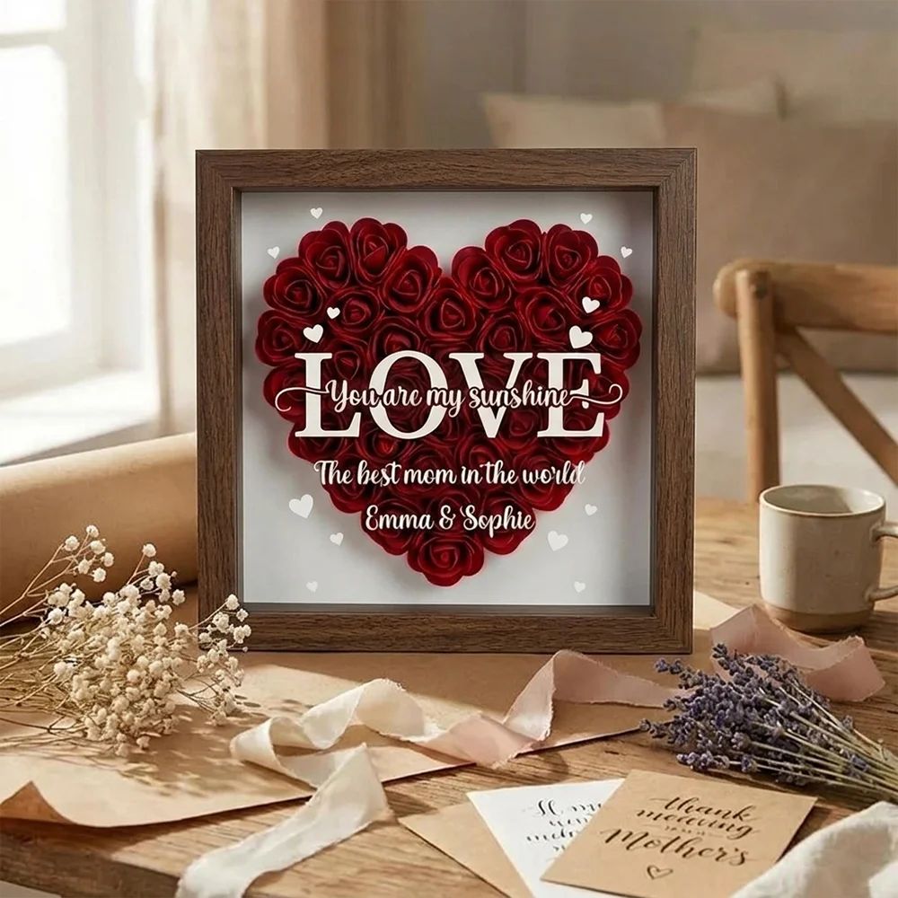 LOVE Best Mom Ever – Personalised Flower Shadow Box with Names