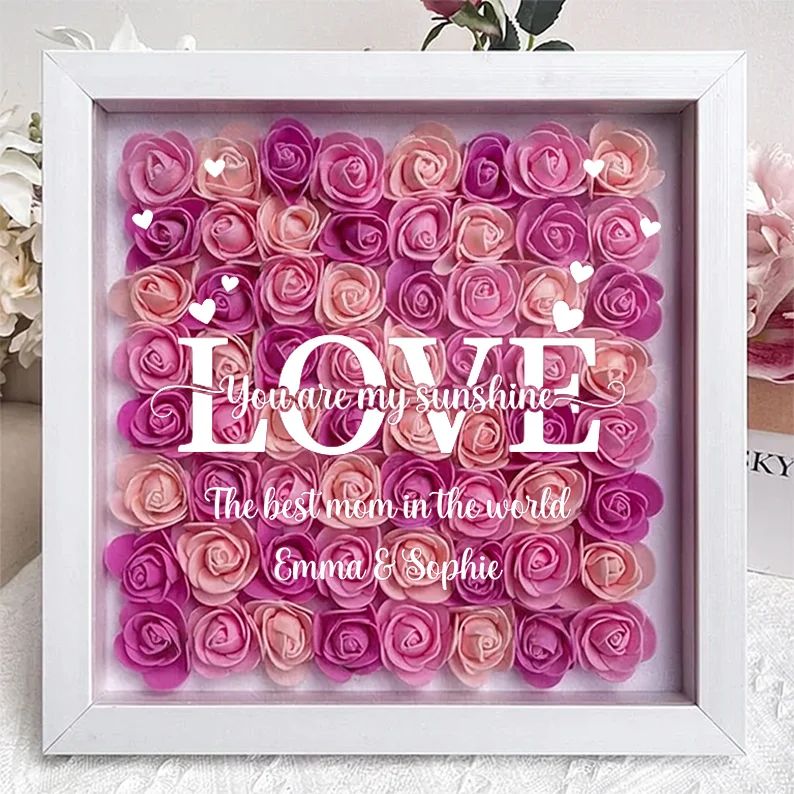 LOVE Best Mom Ever – Personalised Flower Shadow Box with Names