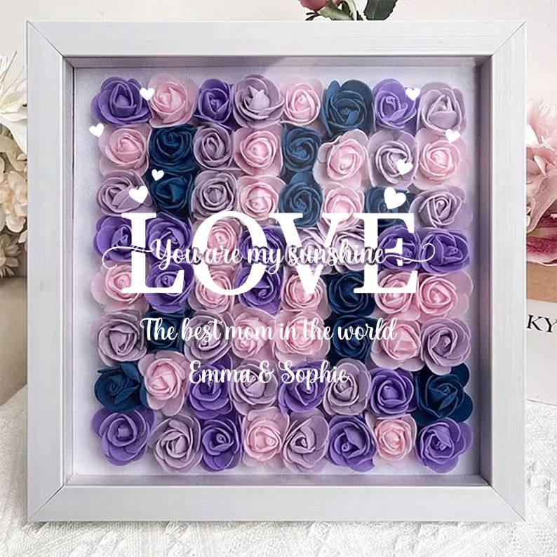 LOVE Best Mom Ever – Personalised Flower Shadow Box with Names