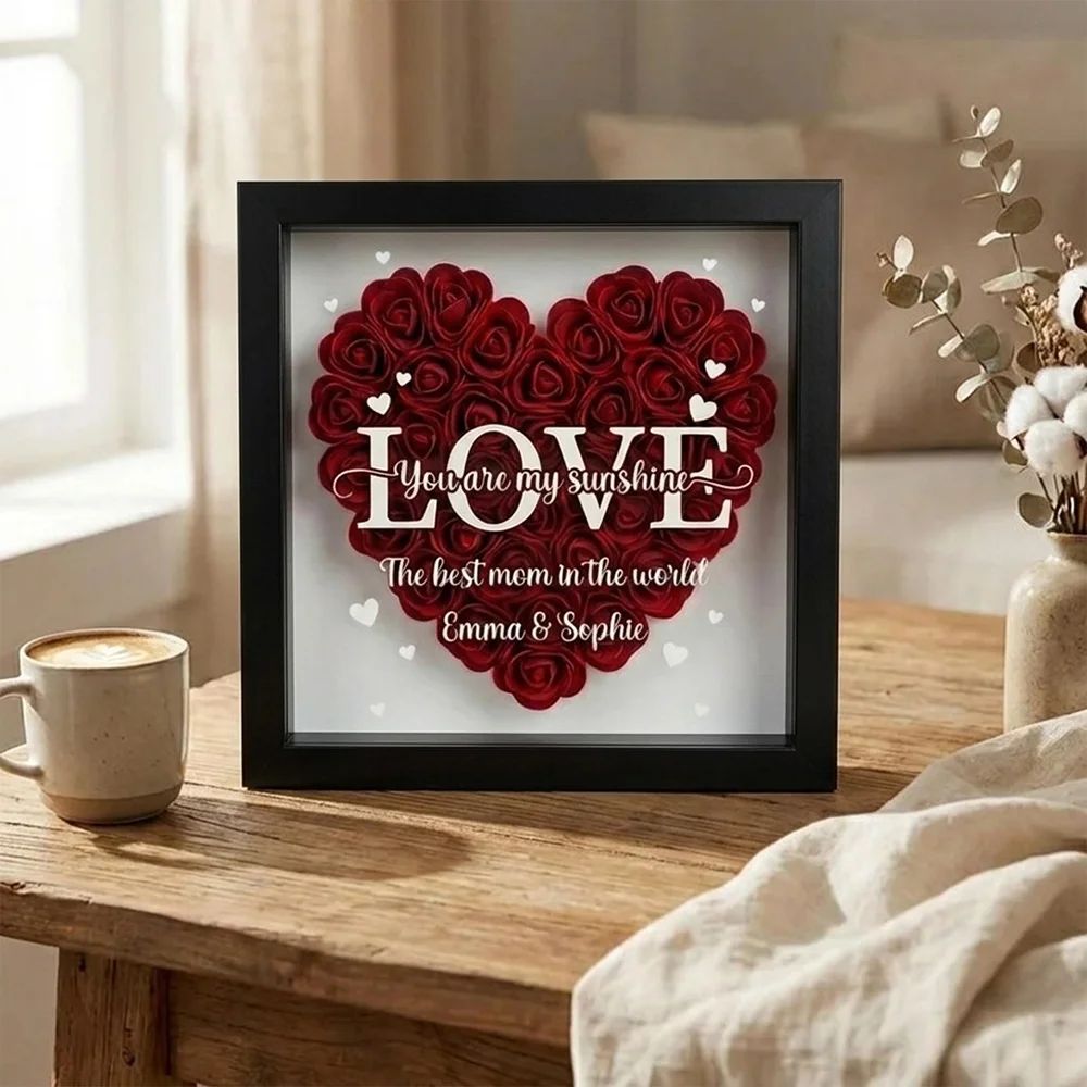 LOVE Best Mom Ever – Personalised Flower Shadow Box with Names