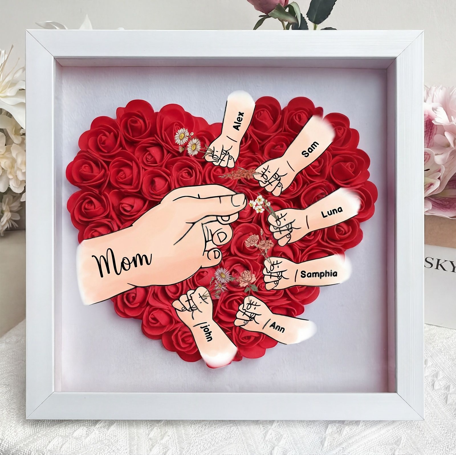 Personalized Birth Flower & Name Shadow Box — Exclusive "Hand-in-Hand" Family Keepsake Frame: A Perfect Mother's Day Gift