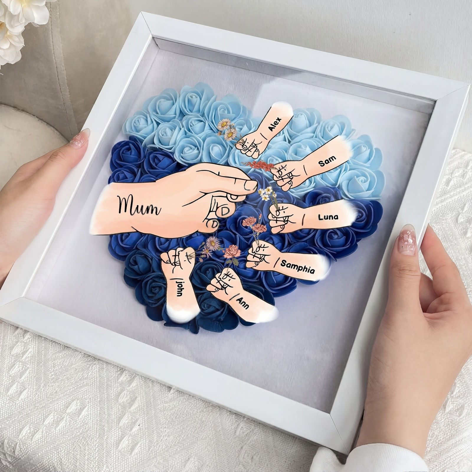 Personalized Birth Flower & Name Shadow Box — Exclusive "Hand-in-Hand" Family Keepsake Frame: A Perfect Mother's Day Gift