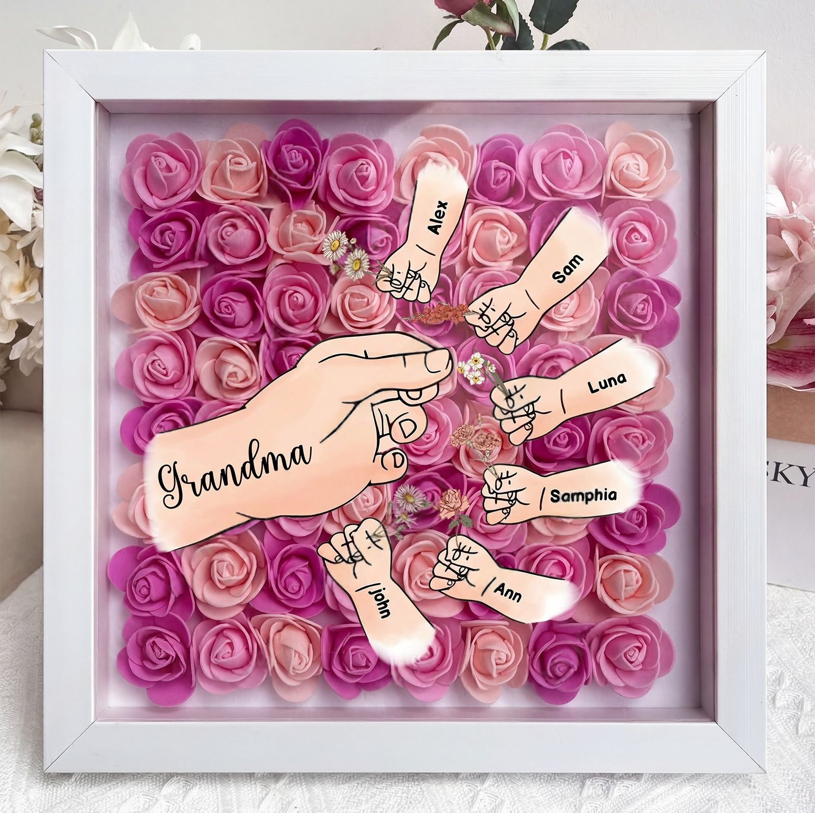 Personalized Birth Flower & Name Shadow Box — Exclusive "Hand-in-Hand" Family Keepsake Frame: A Perfect Mother's Day Gift