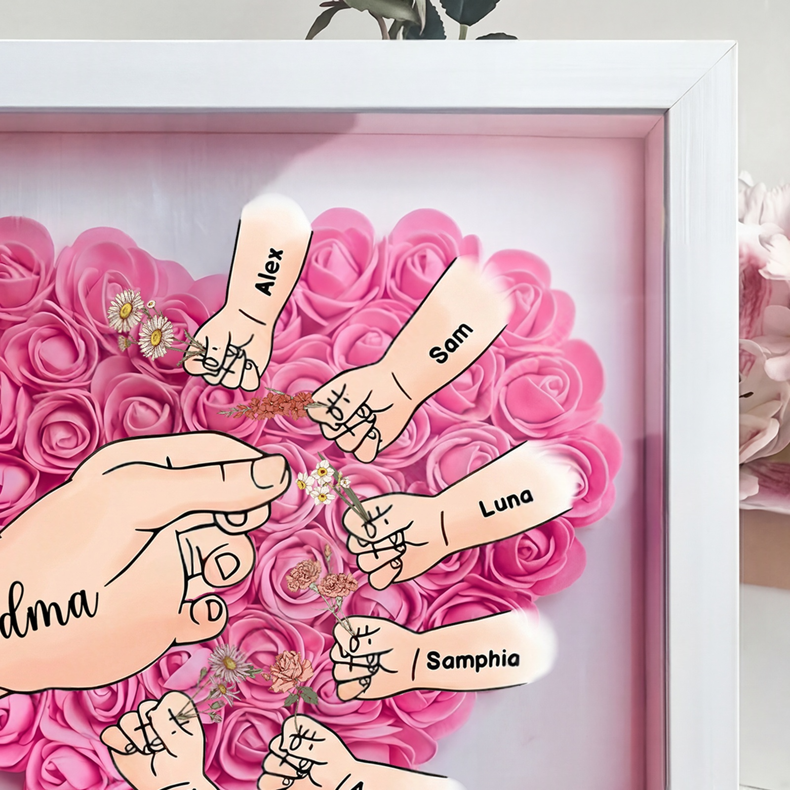 Personalized Birth Flower & Name Shadow Box — Exclusive "Hand-in-Hand" Family Keepsake Frame: A Perfect Mother's Day Gift