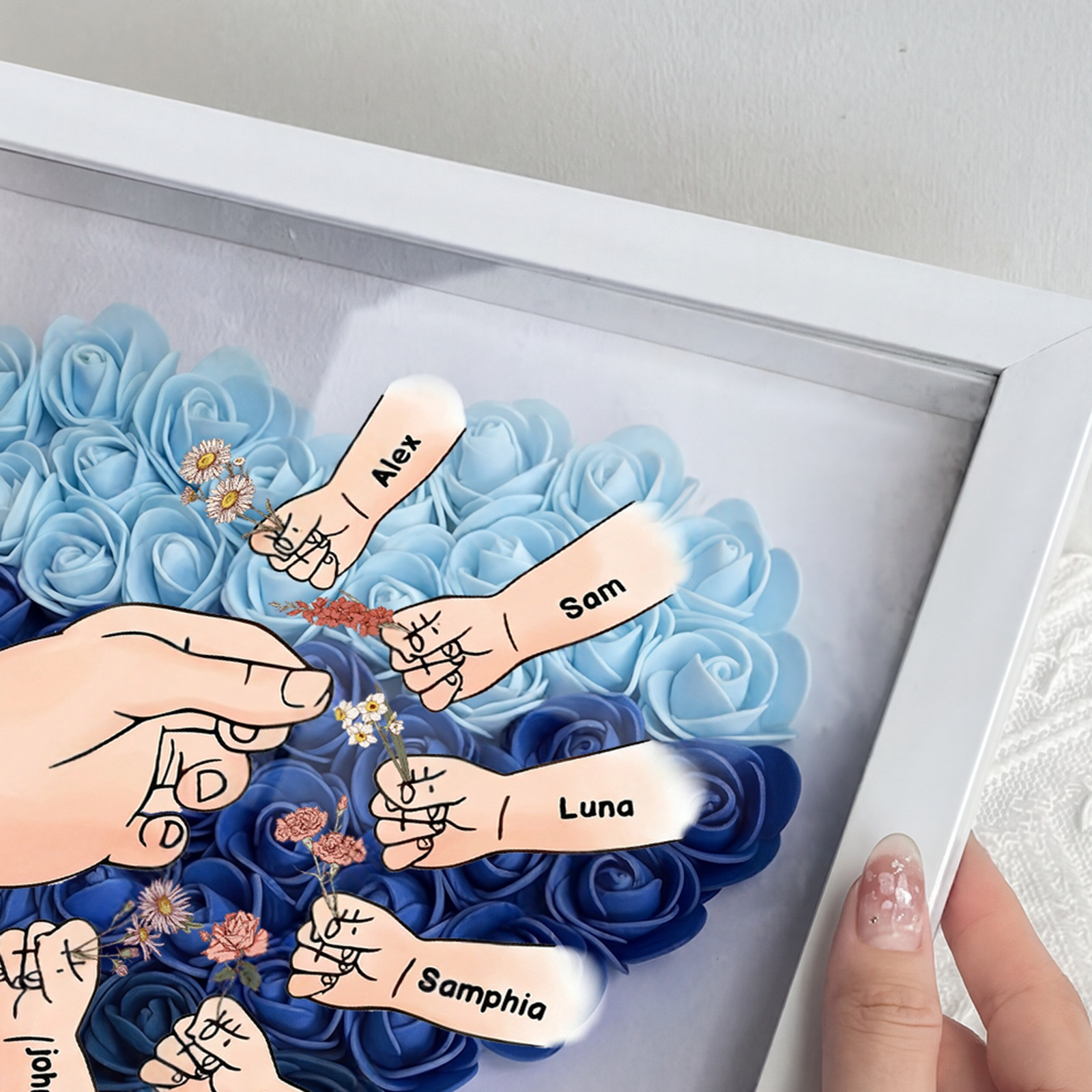 Personalized Birth Flower & Name Shadow Box — Exclusive "Hand-in-Hand" Family Keepsake Frame: A Perfect Mother's Day Gift