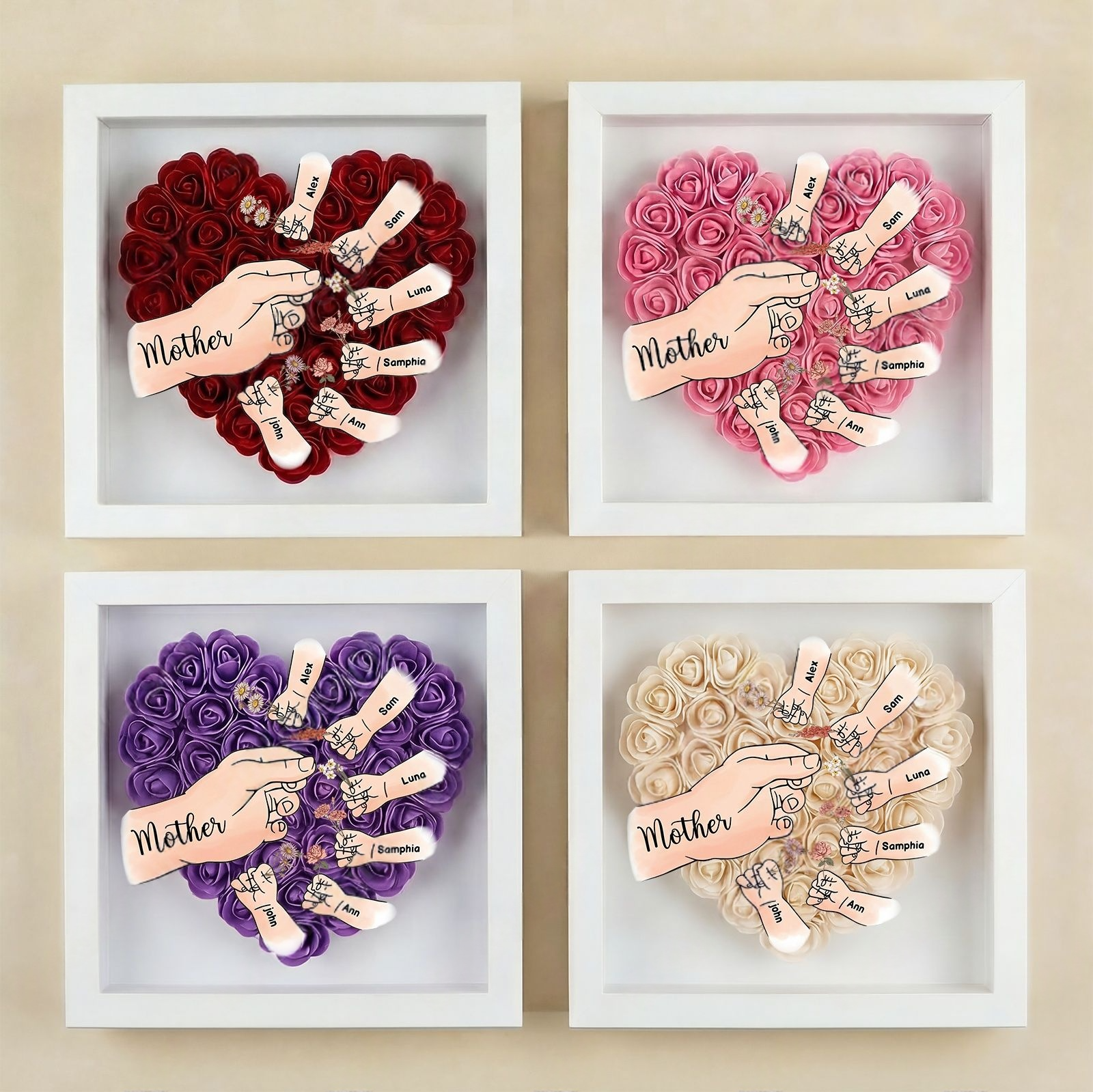 Personalized Birth Flower & Name Shadow Box — Exclusive "Hand-in-Hand" Family Keepsake Frame: A Perfect Mother's Day Gift