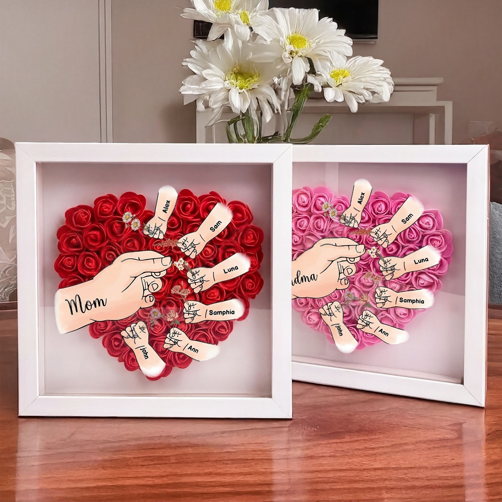 Personalized Birth Flower & Name Shadow Box — Exclusive "Hand-in-Hand" Family Keepsake Frame: A Perfect Mother's Day Gift