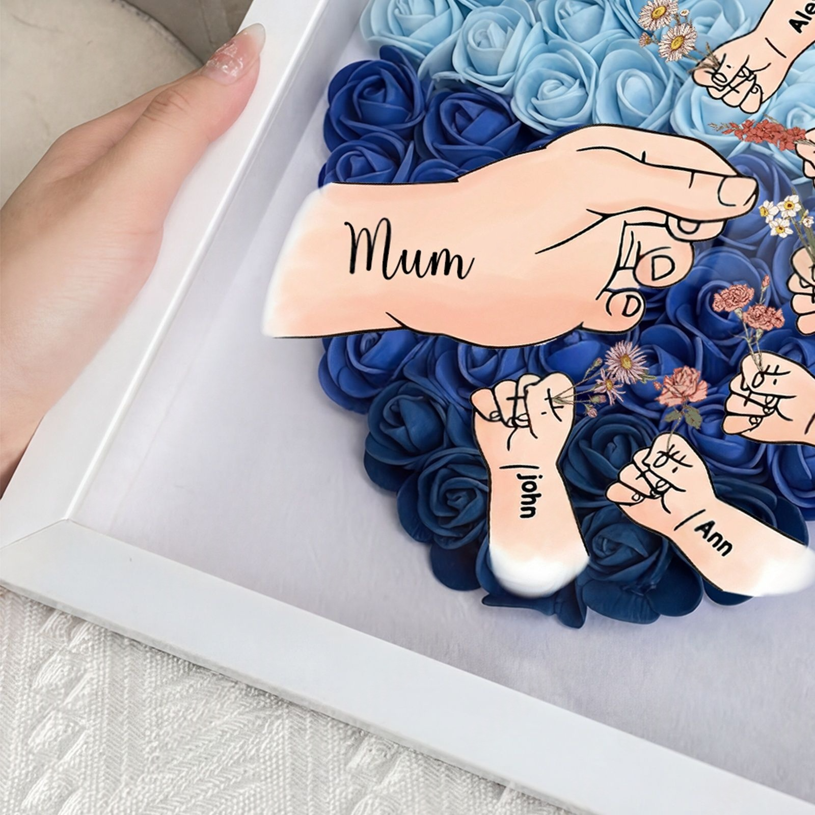 Personalized Birth Flower & Name Shadow Box — Exclusive "Hand-in-Hand" Family Keepsake Frame: A Perfect Mother's Day Gift