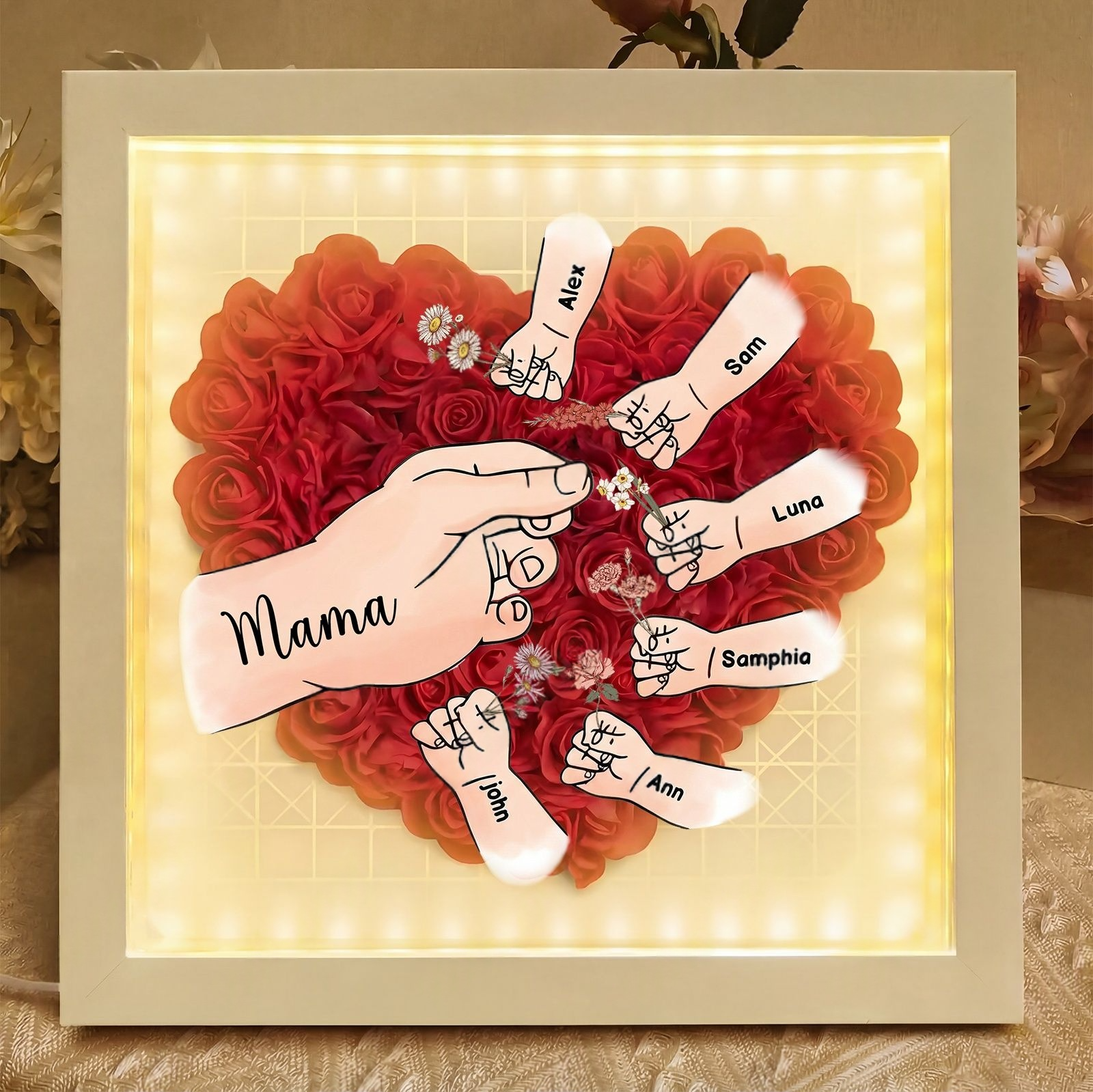 Personalized Birth Flower & Name Shadow Box — Exclusive "Hand-in-Hand" Family Keepsake Frame: A Perfect Mother's Day Gift