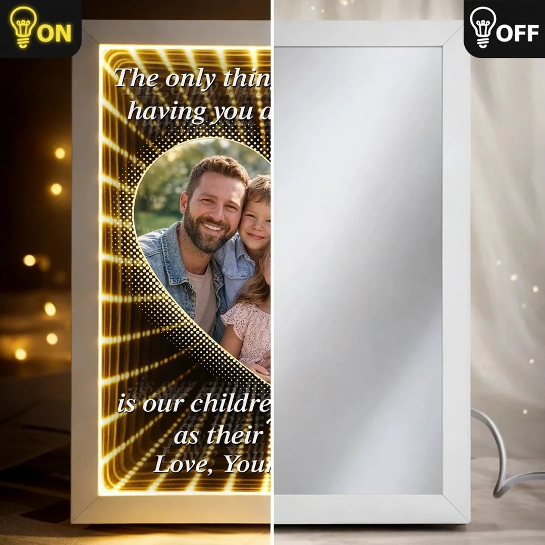 Custom Photo Infinity Mirror Light Box – Personalized LED Frame Gift for Mom, “In Your Eyes I See Eternity” Anniversary & Mother’s Day Gift