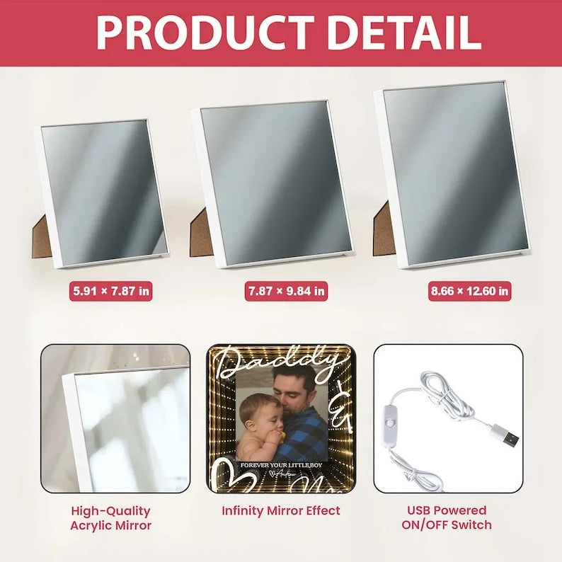 Custom Photo Infinity Mirror Light Box – Personalized LED Frame Gift for Mom, “In Your Eyes I See Eternity” Anniversary & Mother’s Day Gift