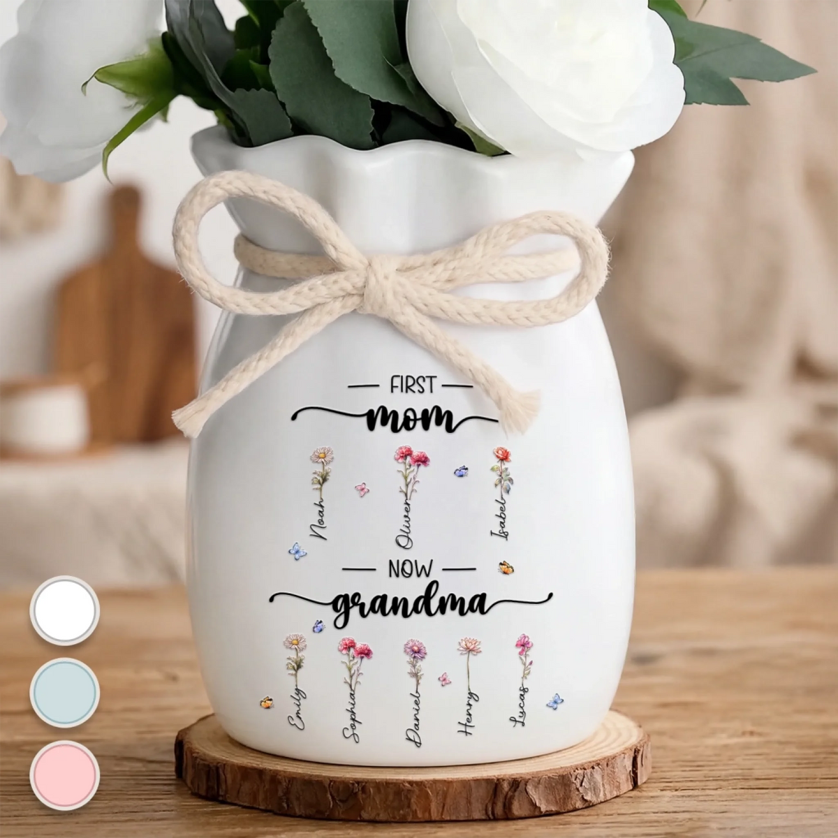 Custom Birth Flower Ribbon Vase — A Perfect Mother's Day Gift for Mom and Grandma: A Garden Blooming from Her Heart