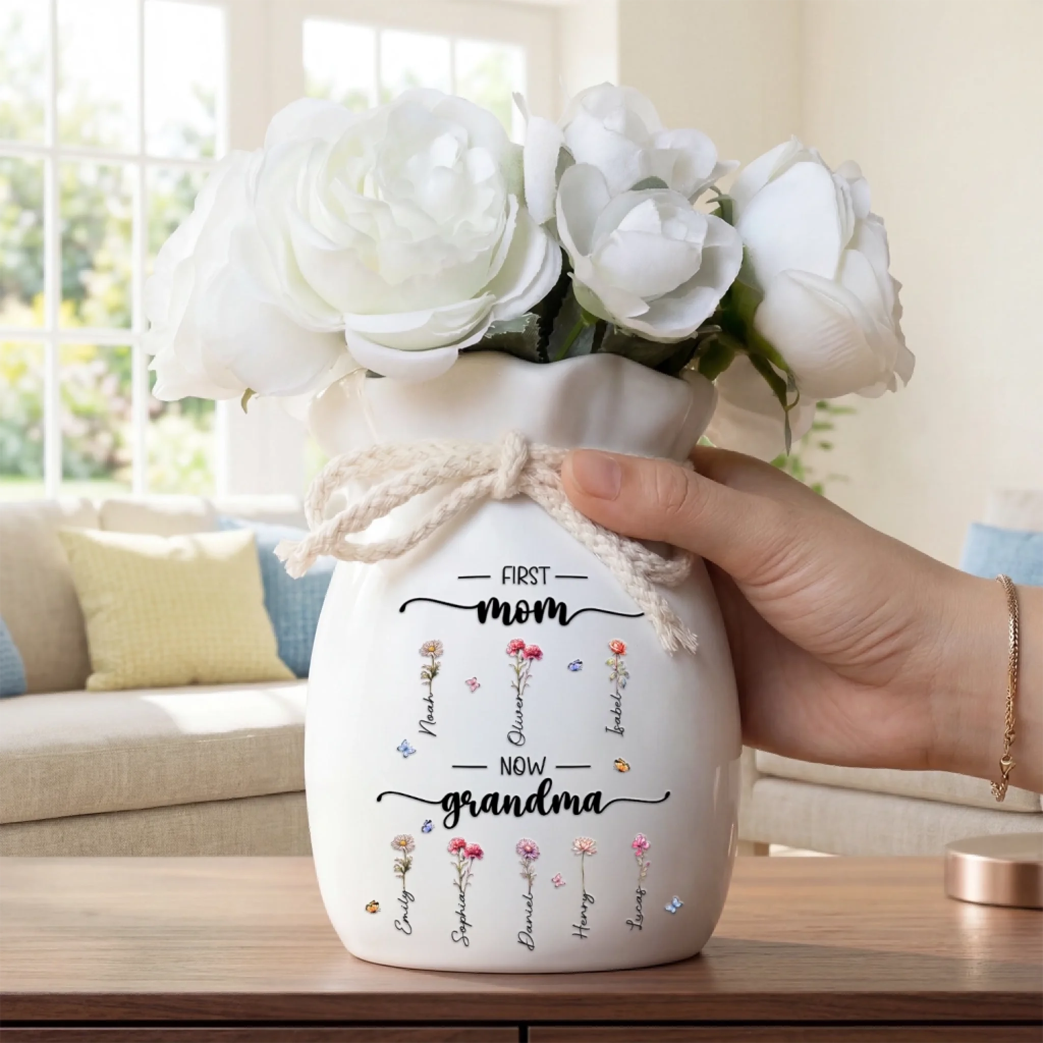 Custom Birth Flower Ribbon Vase — A Perfect Mother's Day Gift for Mom and Grandma: A Garden Blooming from Her Heart