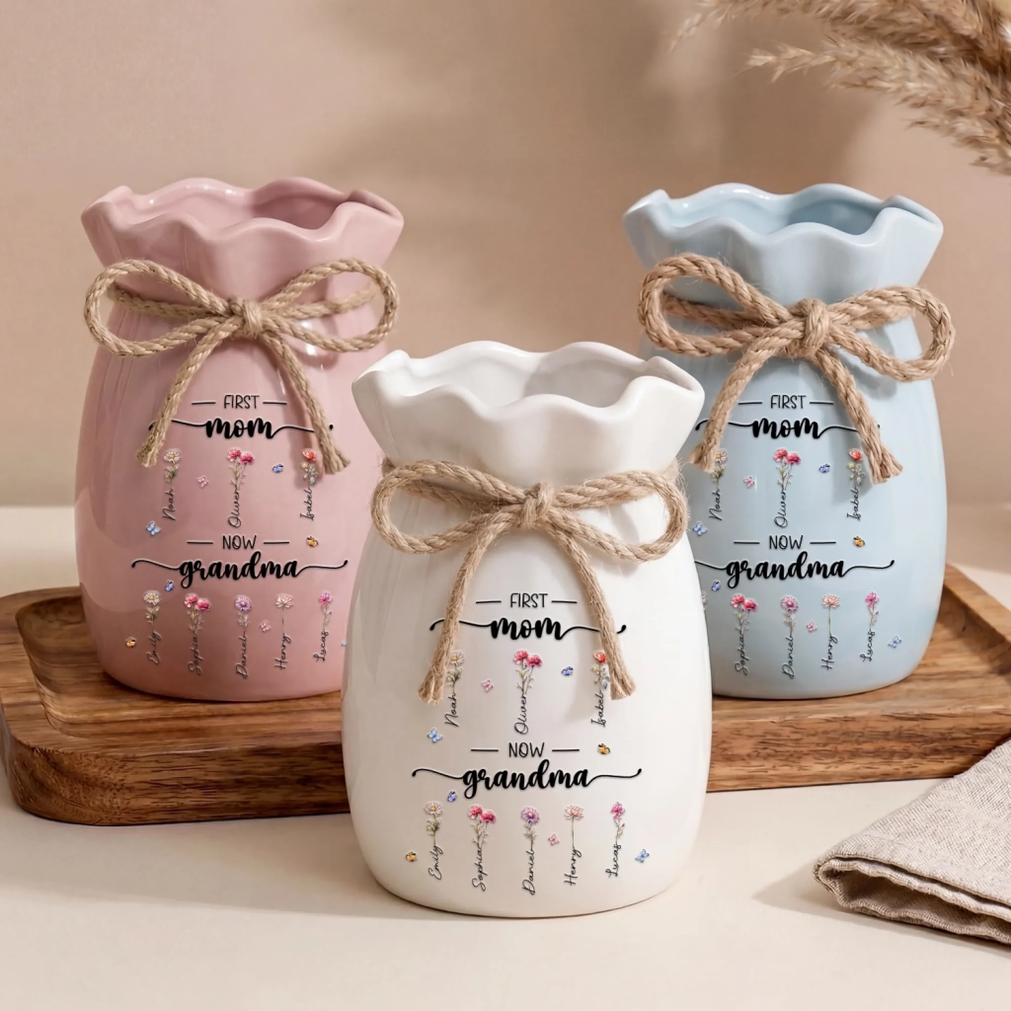 Custom Birth Flower Ribbon Vase — A Perfect Mother's Day Gift for Mom and Grandma: A Garden Blooming from Her Heart