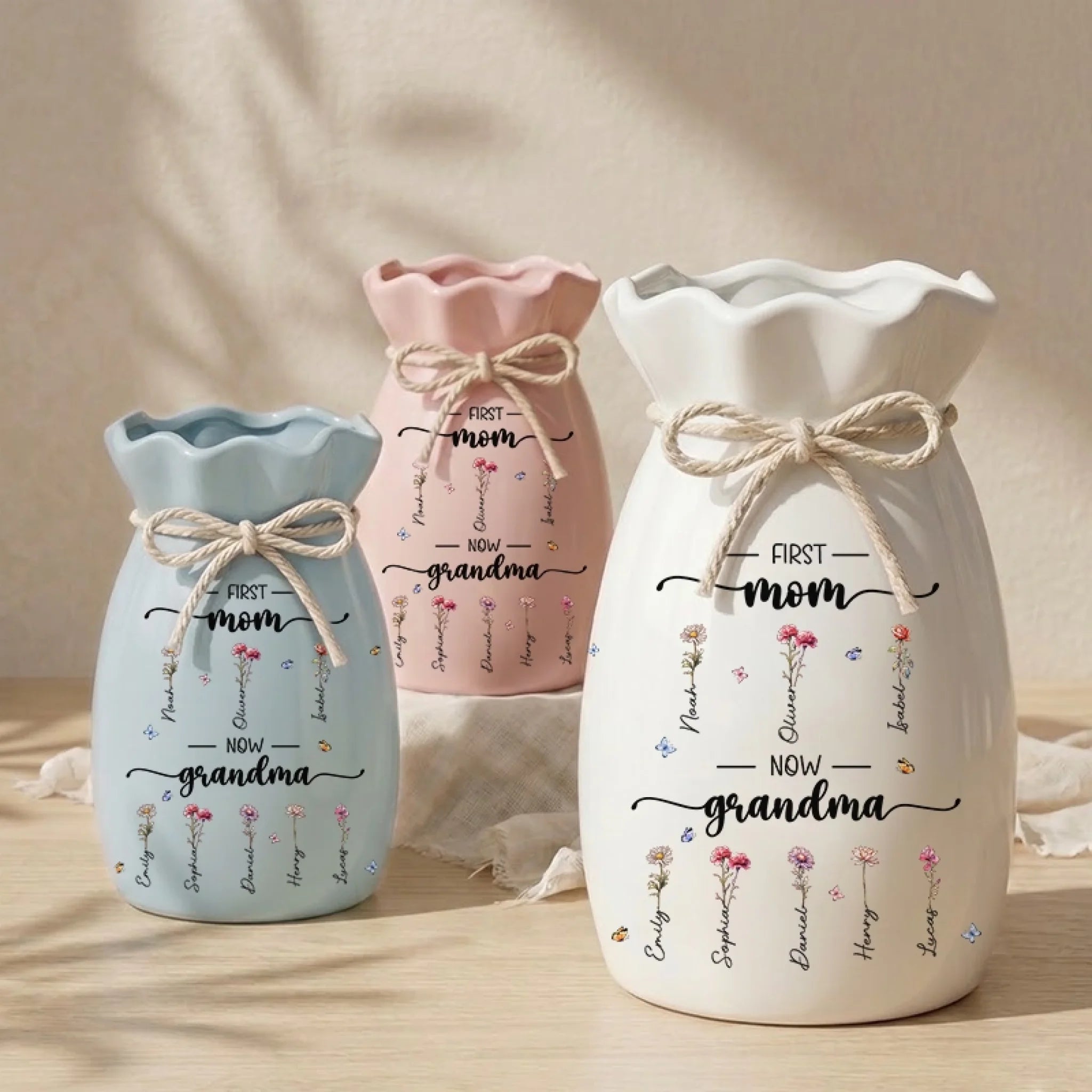 Custom Birth Flower Ribbon Vase — A Perfect Mother's Day Gift for Mom and Grandma: A Garden Blooming from Her Heart