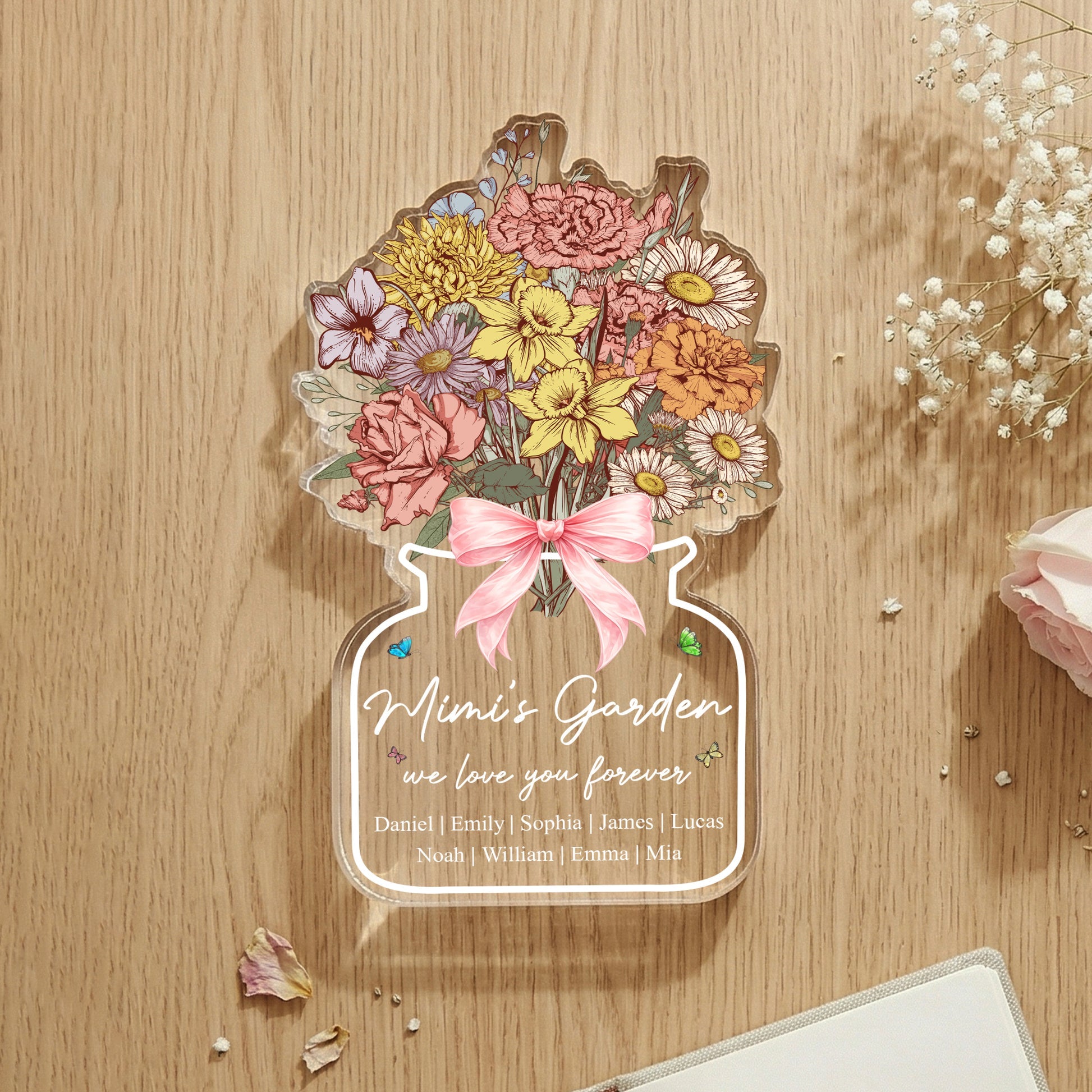 Grandma's Garden Family Birth Flower Bouquet Flowers Gifts For Mom, Grandma - Personalized Acrylic Plaque