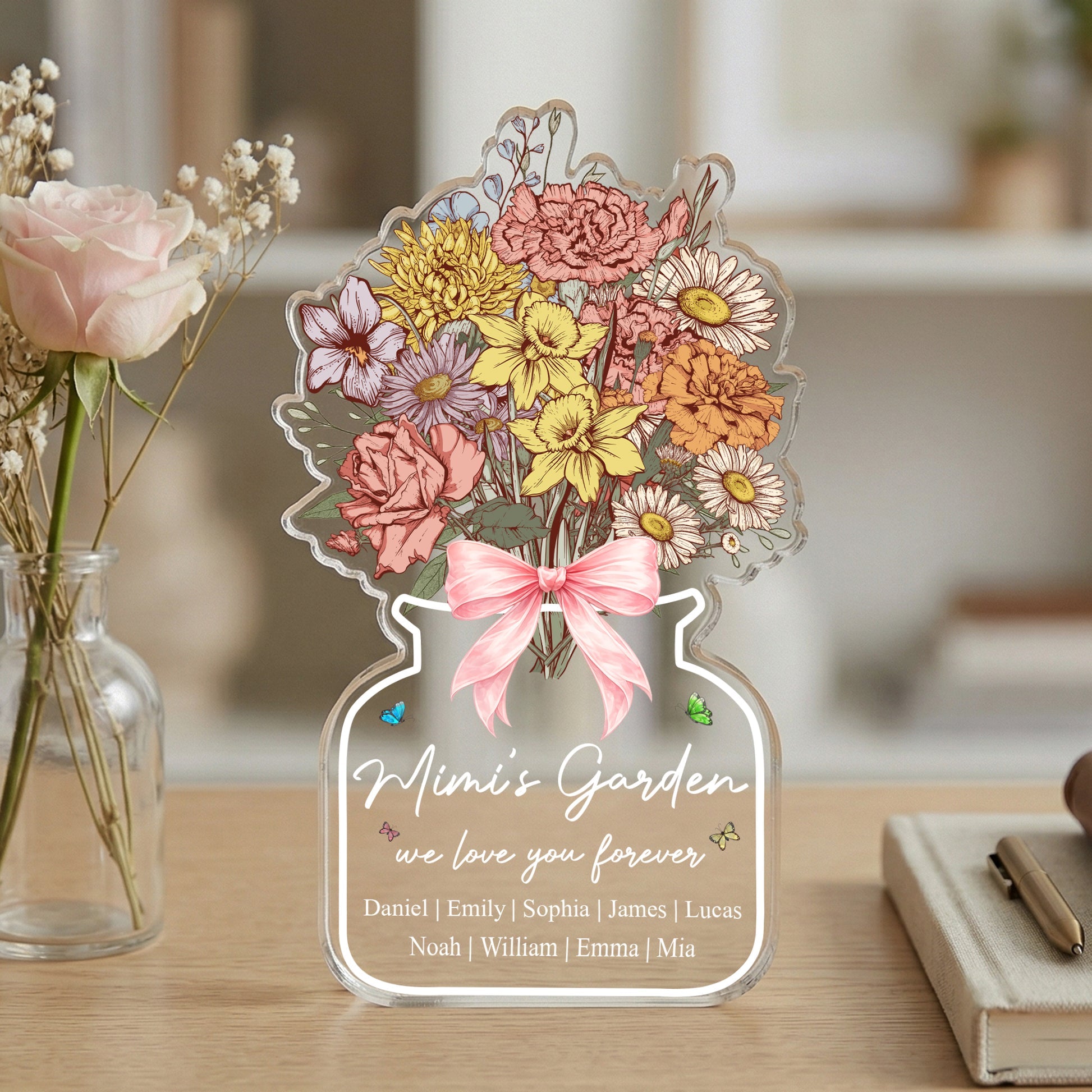 Grandma's Garden Family Birth Flower Bouquet Flowers Gifts For Mom, Grandma - Personalized Acrylic Plaque