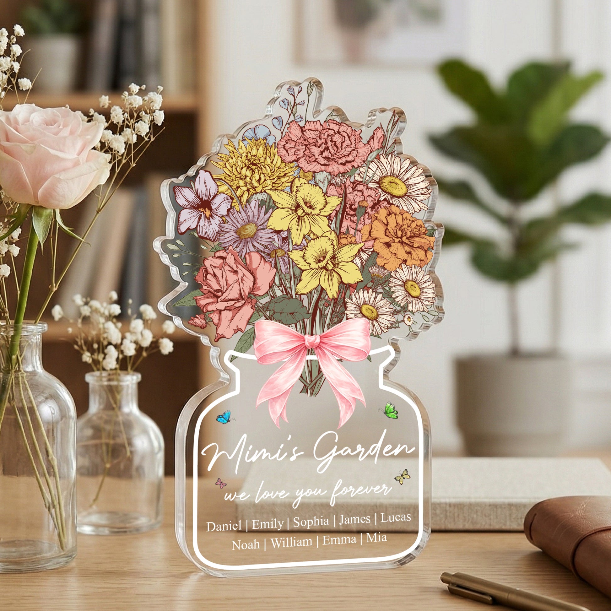 Grandma's Garden Family Birth Flower Bouquet Flowers Gifts For Mom, Grandma - Personalized Acrylic Plaque