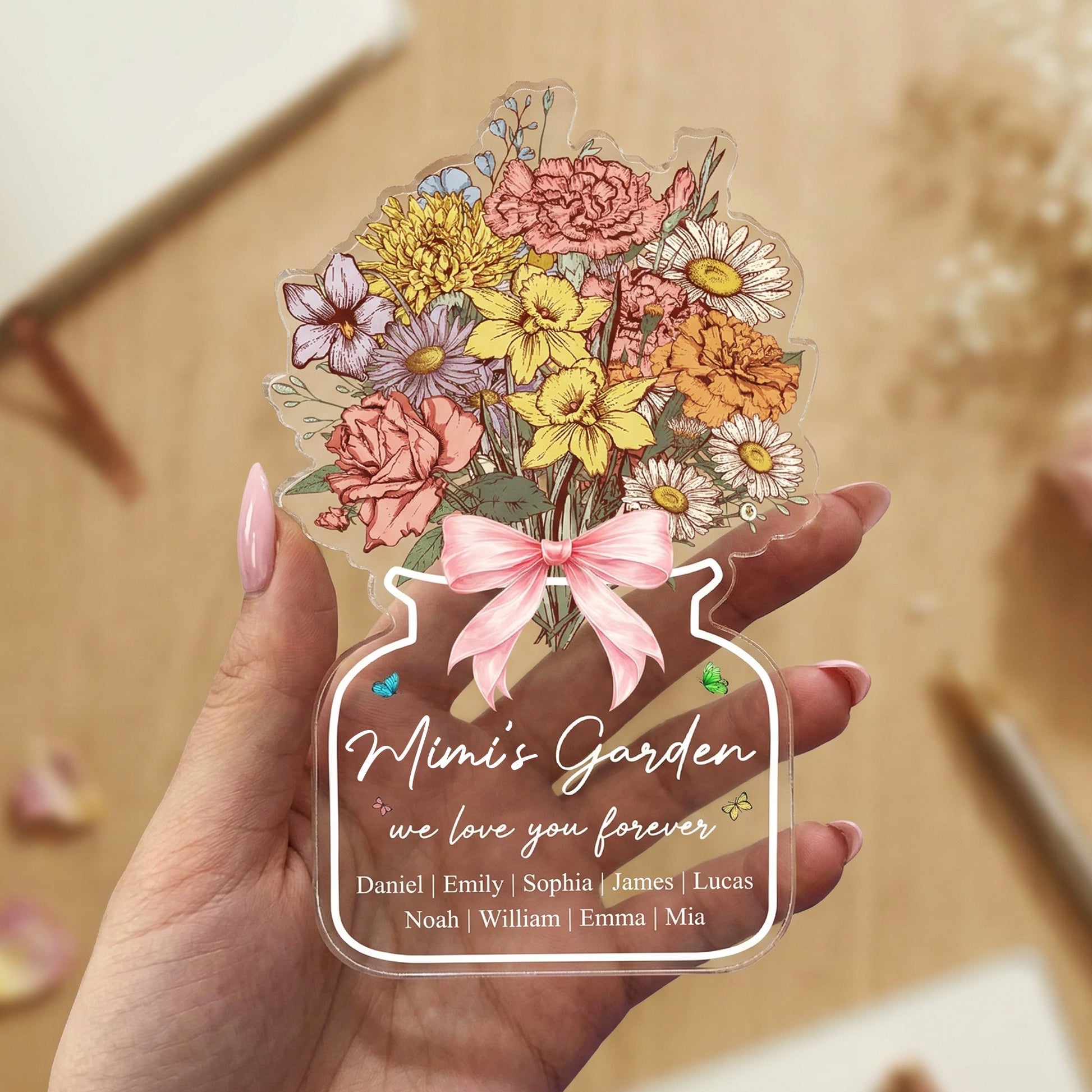 Grandma's Garden Family Birth Flower Bouquet Flowers Gifts For Mom, Grandma - Personalized Acrylic Plaque