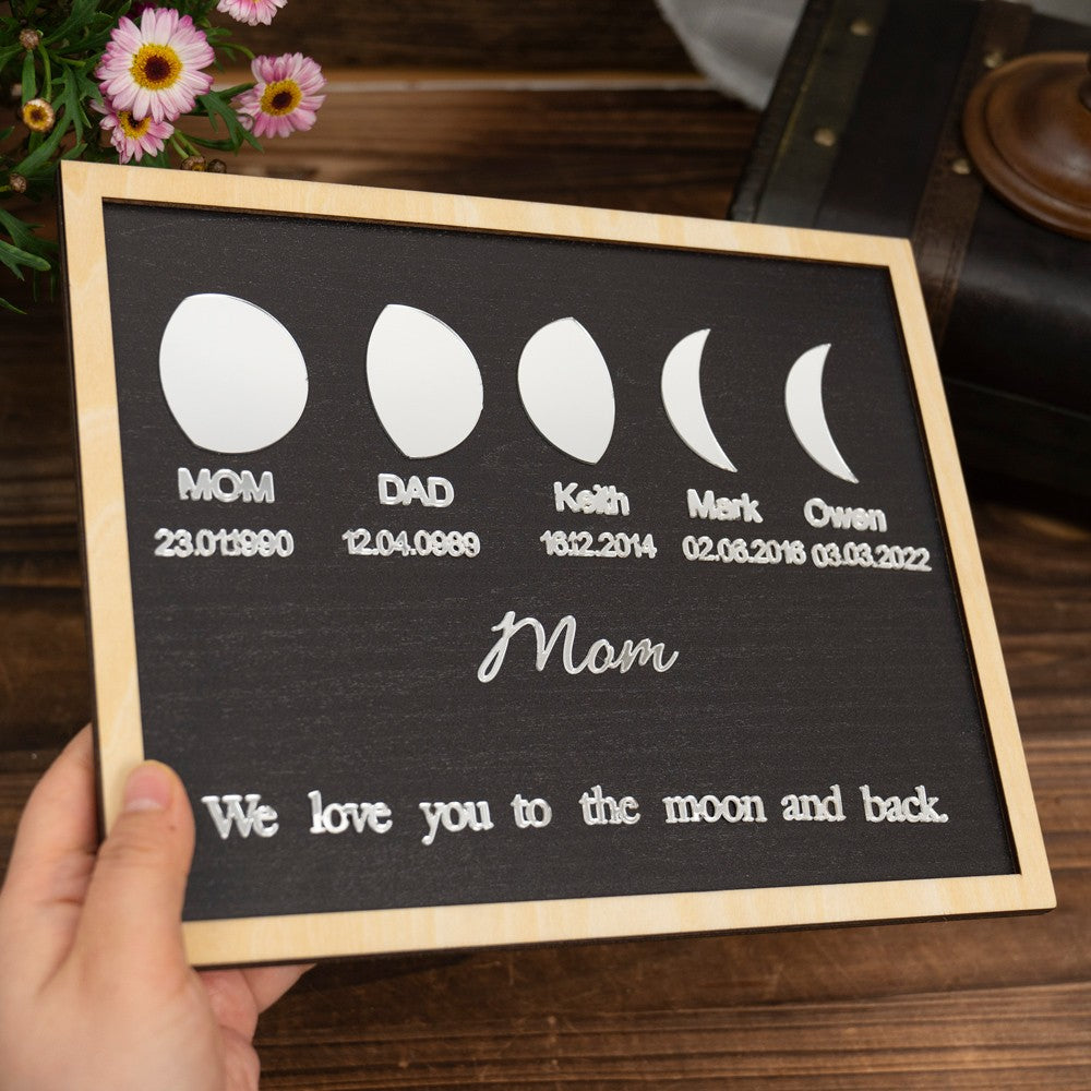 Personalized Moon Phase Acrylic Wood Frame Family Keepsake Gifts Mother's Day Gift