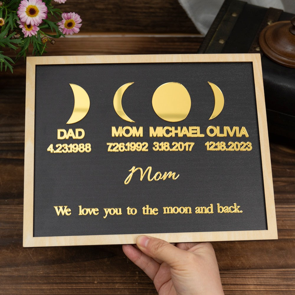 Personalized Moon Phase Acrylic Wood Frame Family Keepsake Gifts Mother's Day Gift