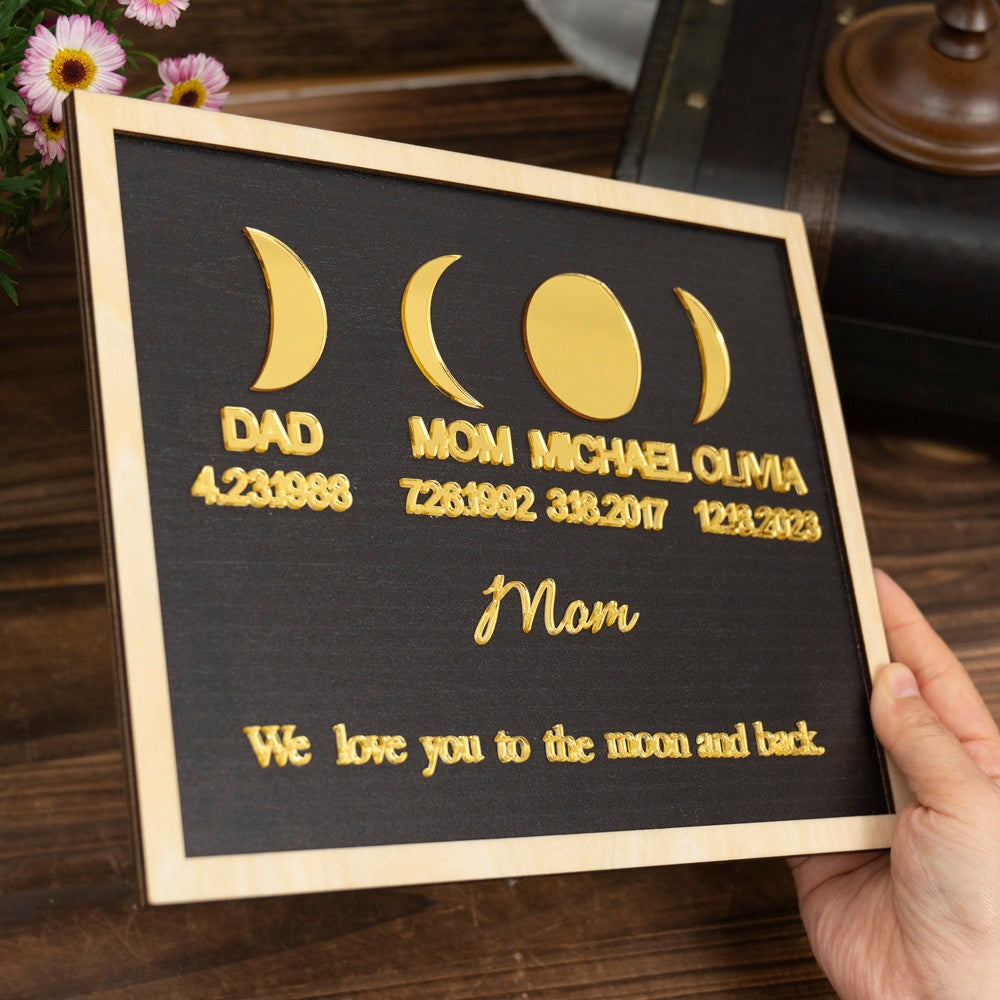 Personalized Moon Phase Acrylic Wood Frame Family Keepsake Gifts Mother's Day Gift