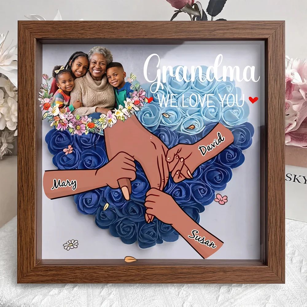 Personalised Mom & Grandma Flower Shadow Box,Mother's Day Gift with Photo & Names