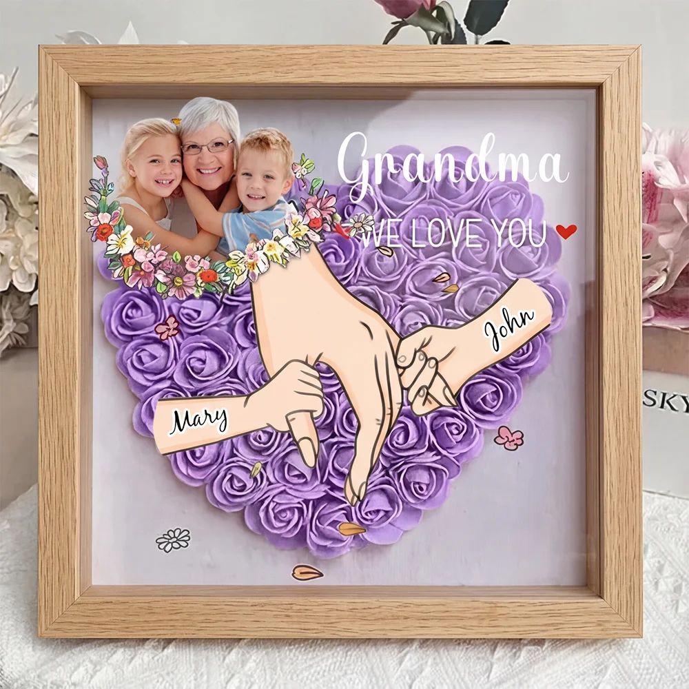 Personalised Mom & Grandma Flower Shadow Box,Mother's Day Gift with Photo & Names