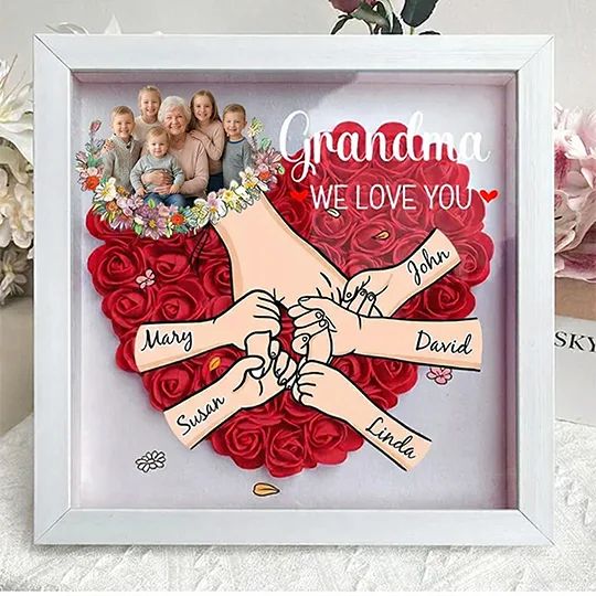 Personalised Mom & Grandma Flower Shadow Box,Mother's Day Gift with Photo & Names