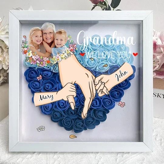 Personalised Mom & Grandma Flower Shadow Box,Mother's Day Gift with Photo & Names