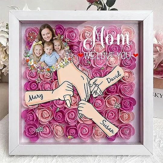 Personalised Mom & Grandma Flower Shadow Box,Mother's Day Gift with Photo & Names