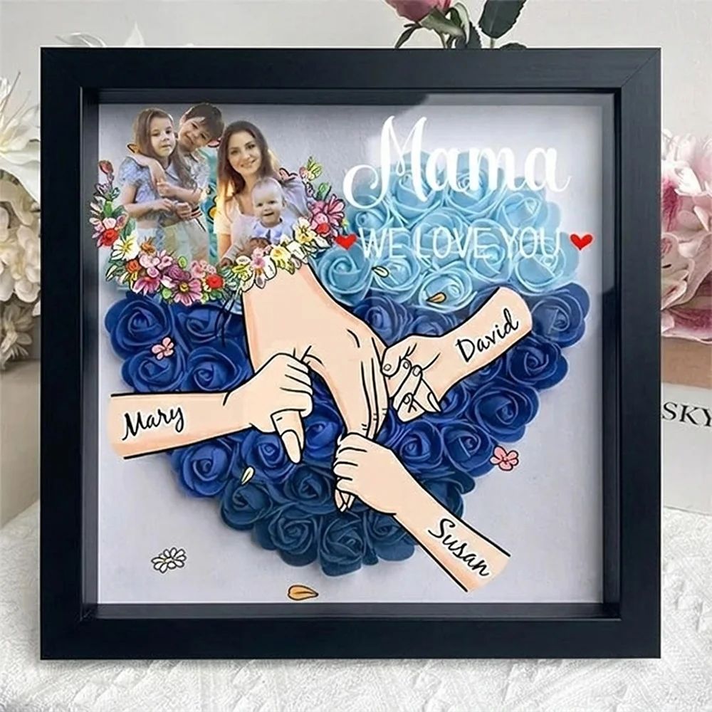 Personalised Mom & Grandma Flower Shadow Box,Mother's Day Gift with Photo & Names
