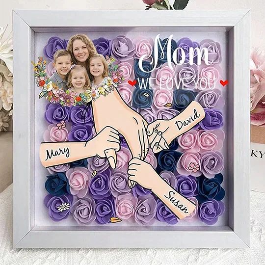 Personalised Mom & Grandma Flower Shadow Box,Mother's Day Gift with Photo & Names