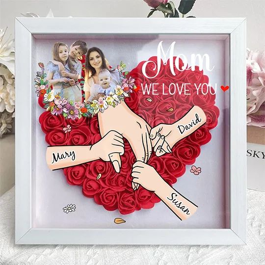 Personalised Mom & Grandma Flower Shadow Box,Mother's Day Gift with Photo & Names