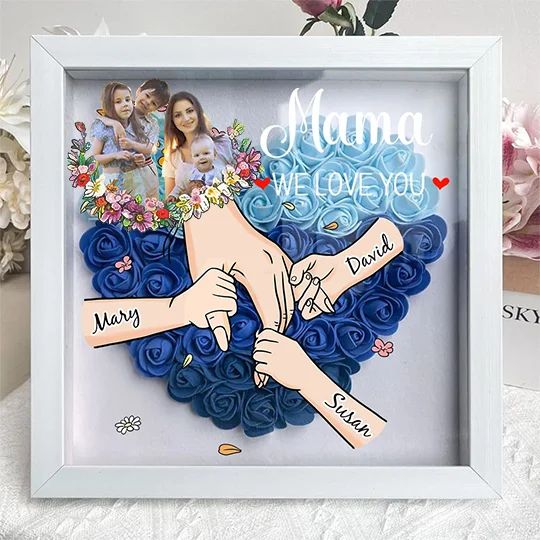 Personalised Mom & Grandma Flower Shadow Box,Mother's Day Gift with Photo & Names