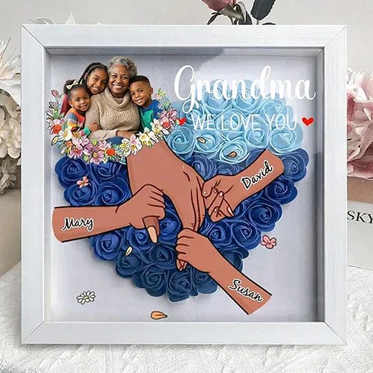 Personalised Mom & Grandma Flower Shadow Box,Mother's Day Gift with Photo & Names