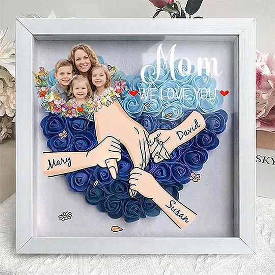 Personalised Mom & Grandma Flower Shadow Box,Mother's Day Gift with Photo & Names