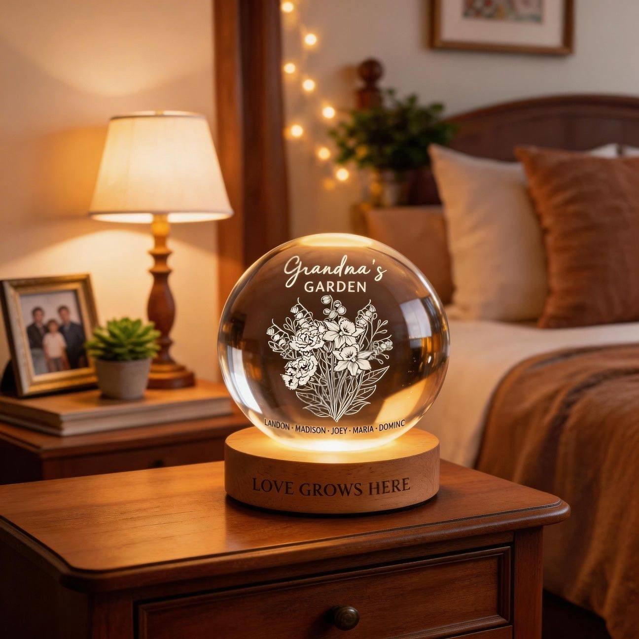 Personalized Birth Month Flower Crystal Ball Night Light Custom Name Quotes Mother's Day Gift for Mom Grandma