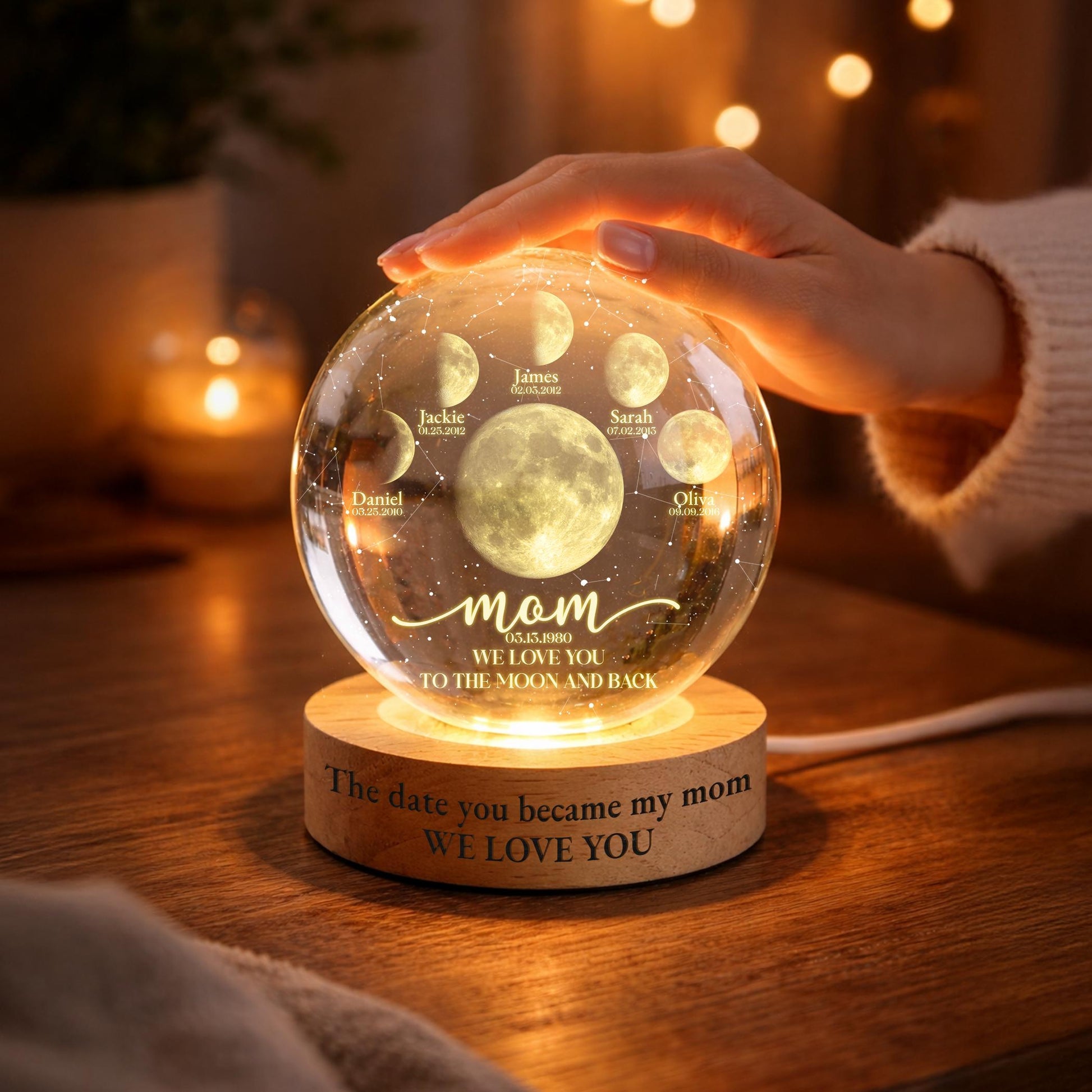 Personalized Multi Moon Phase Crystal Ball LED Night Light – Mother's Day Gift