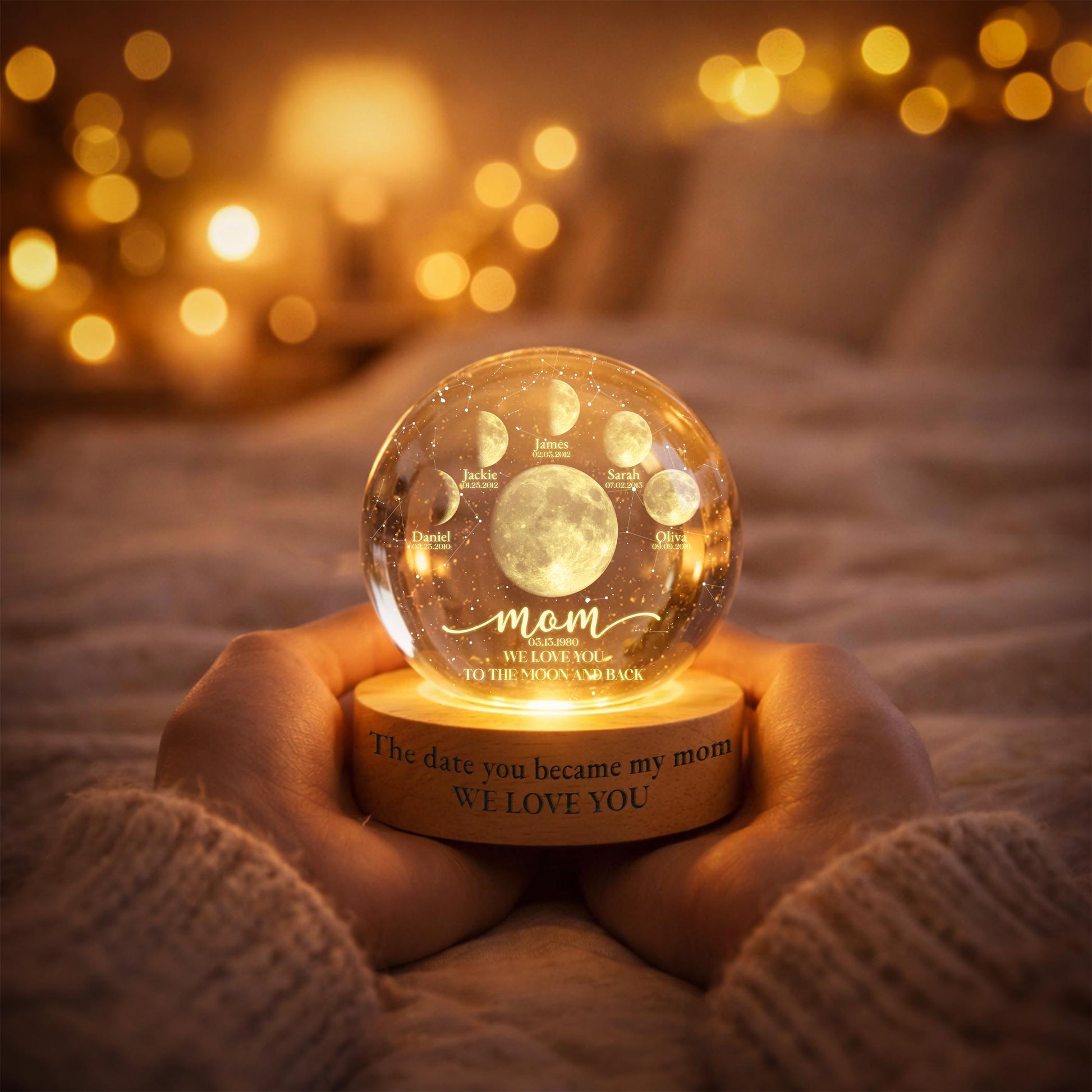 Personalized Multi Moon Phase Crystal Ball LED Night Light – Mother's Day Gift