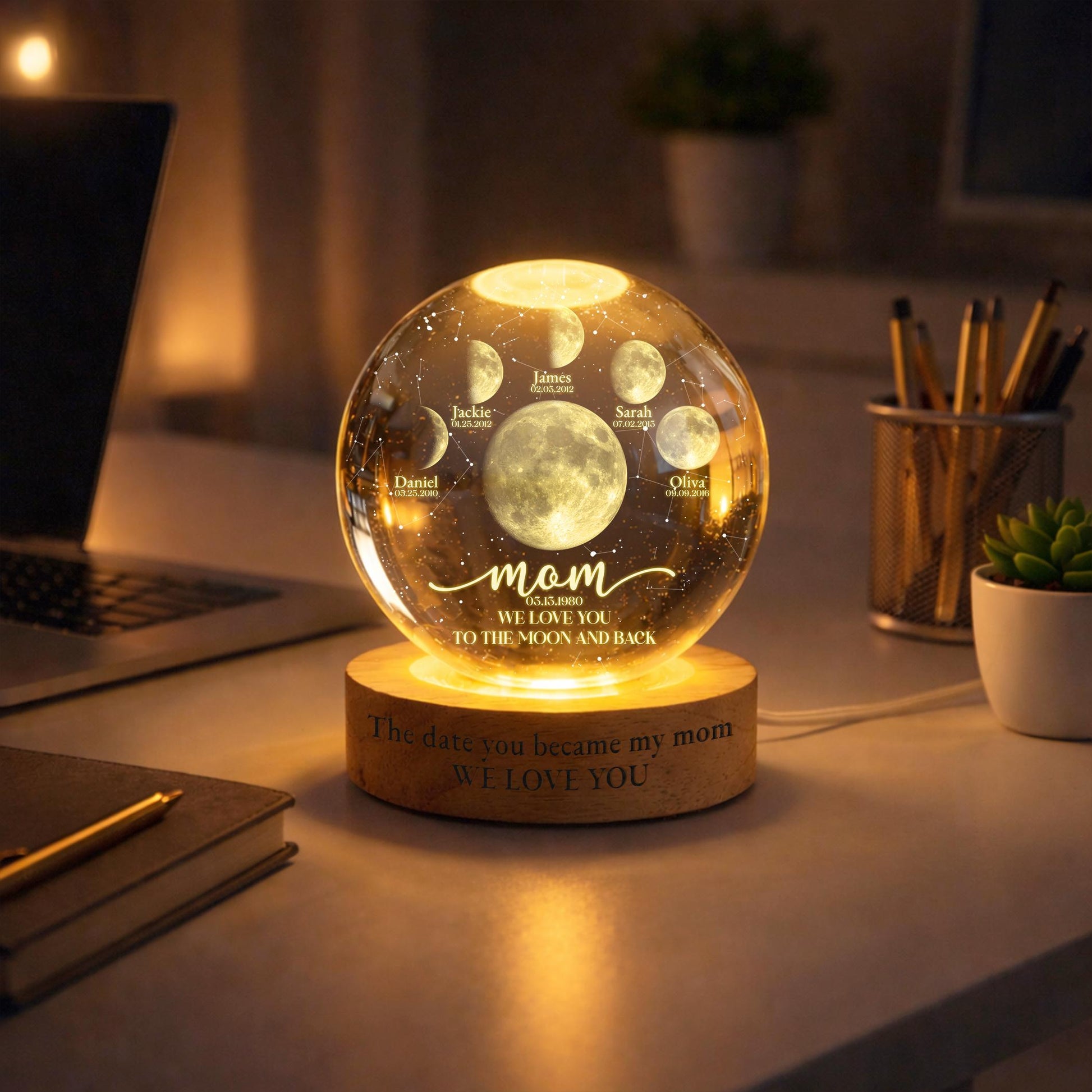 Personalized Multi Moon Phase Crystal Ball LED Night Light – Mother's Day Gift