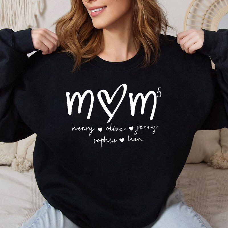 Personalized Embroidered Sweatshirt: Custom “Mom” Design Featuring The Number Of Children And Their Names—A Creative Mother’S Day Gift