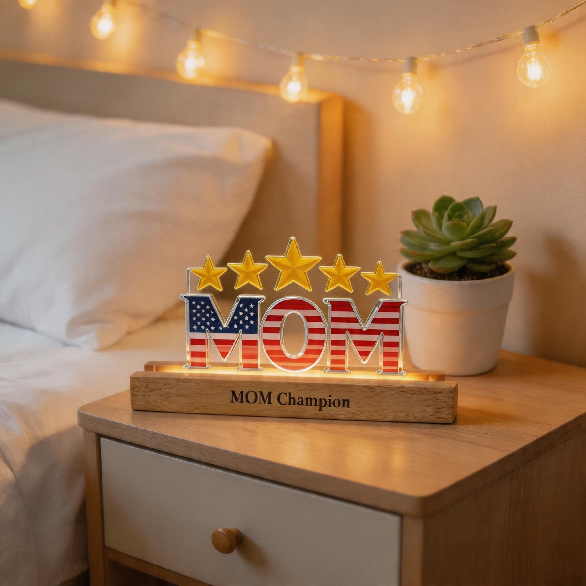 Personalized Flag Letter Light | Customizable Name Star Count & Engraved Slogan LED Decor Lamp Gift for Parents