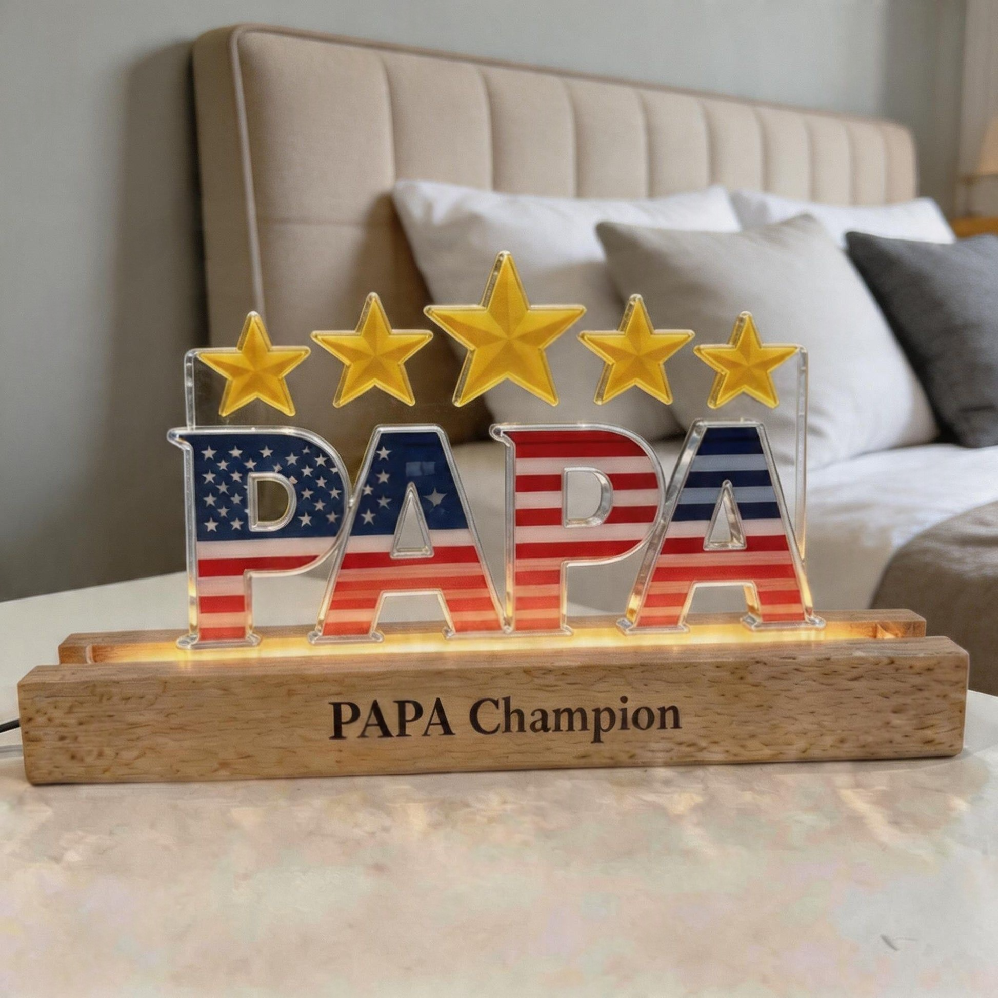 Personalized Flag Letter Light | Customizable Name Star Count & Engraved Slogan LED Decor Lamp Gift for Parents