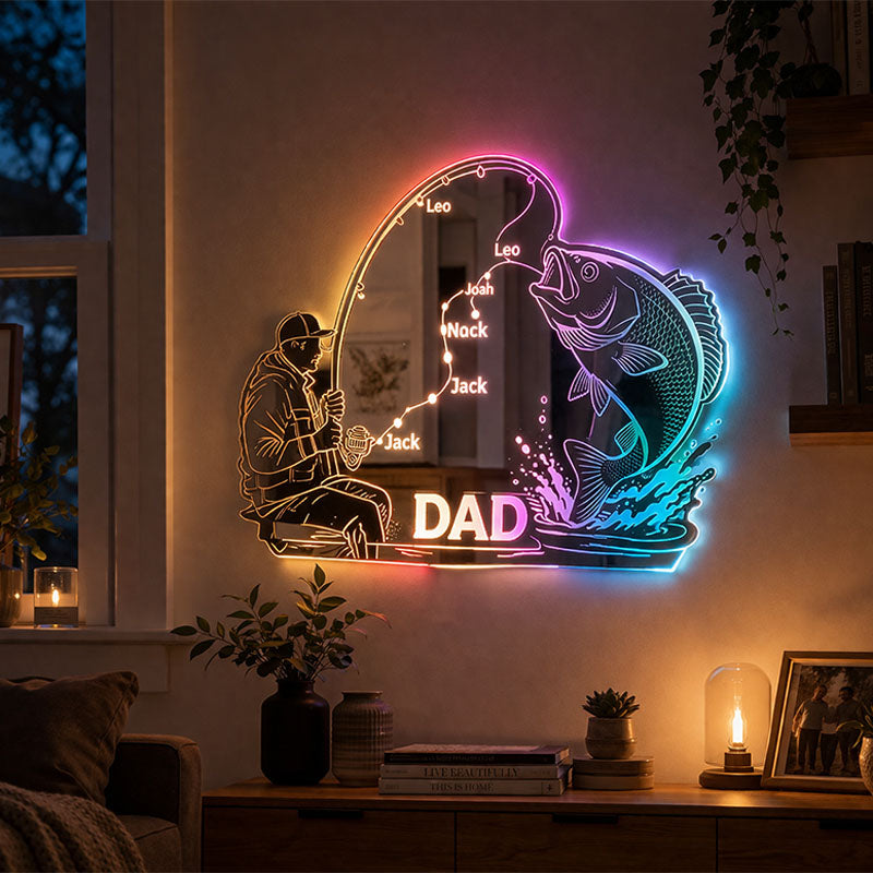Customized Father's Day Fishing-Themed Mirror Lamp