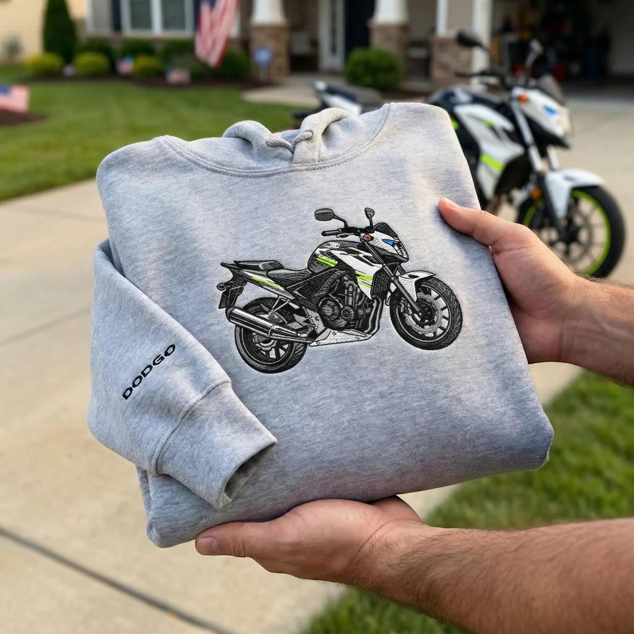 Giftscar Custom Motorcycle Embroidered Hoodie – A Unique Gift for Bikers - Father’s Day Gift