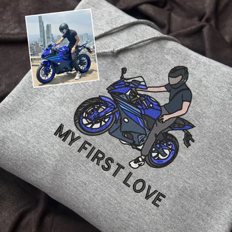 Giftscar Custom Motorcycle Embroidered Hoodie – A Unique Gift for Bikers - Father’s Day Gift