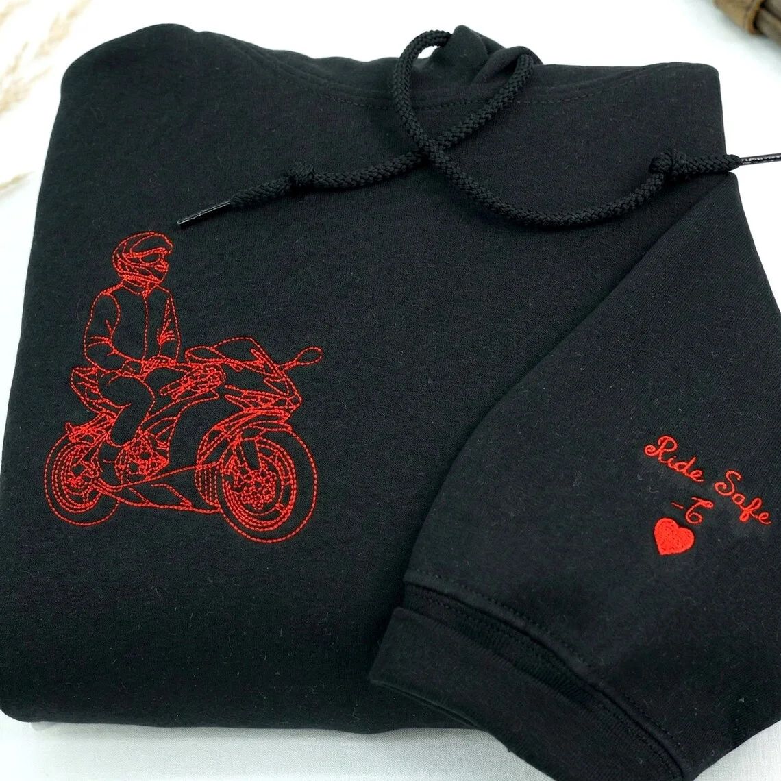 Giftscar Custom Motorcycle Embroidered Hoodie – A Unique Gift for Bikers - Father’s Day Gift
