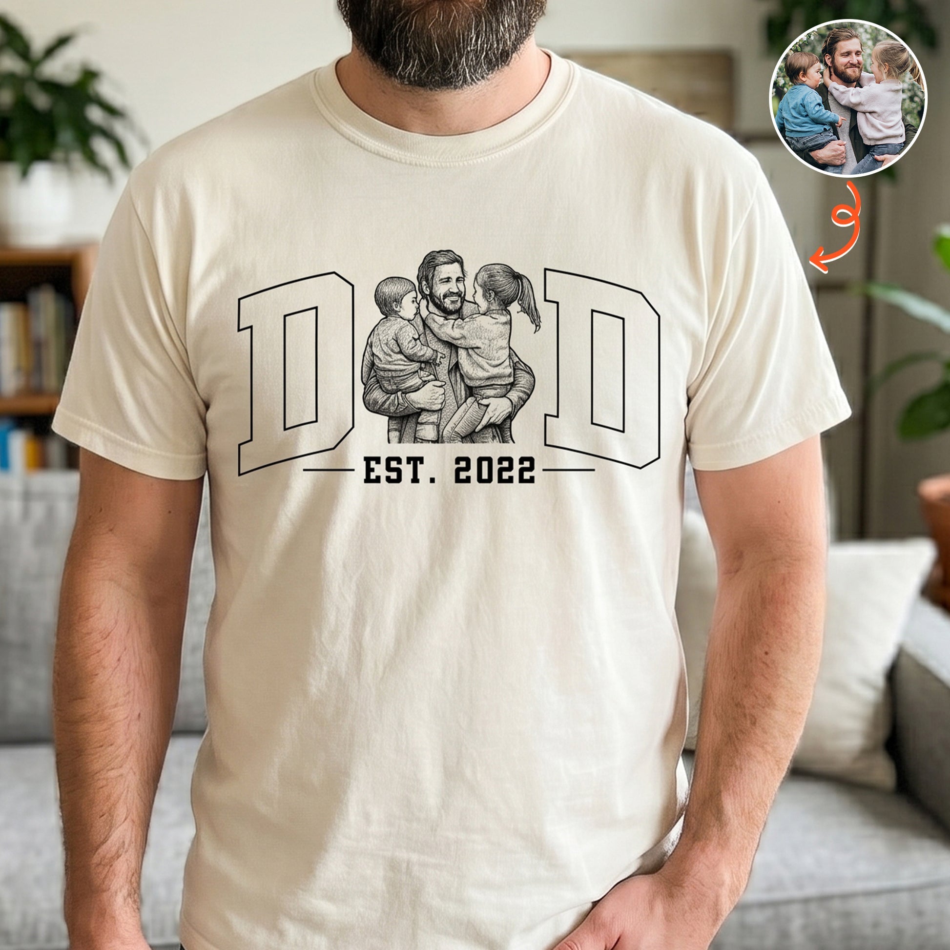 Father's Day Gifts, Dad Custom Photo Sketch Line Art Father's Day Gift For Husband, Dad –  Personalized Shirt